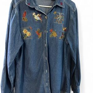 Bobbie Brooks Denim Top with Floral Accents